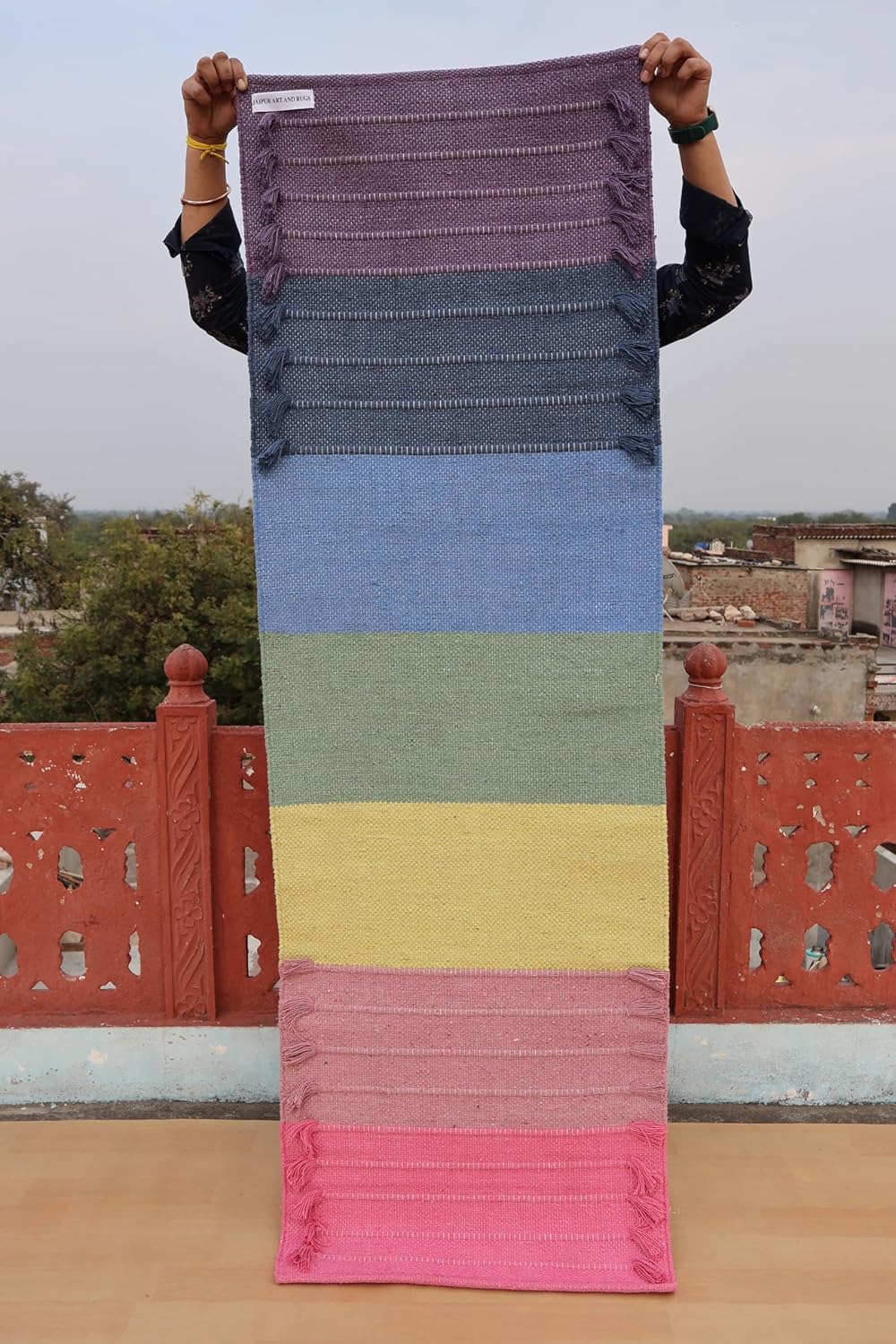 Jaipur Art & Rugs Cotton Yoga Rug - Eco-Friendly Hand-Woven Thick Mat (24”x72”x5mm) for Everyday Fitness at Home - Comfortable & Extra-Long - Colors B