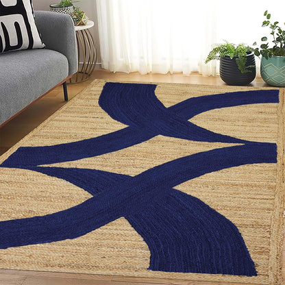Premium Quality Jute Rug 4x6 Feet Area Rug Natural Fiber Jute Rugs Thick 0.27" Black Abstract Pattern Geometric Rugs for Kids Room, Living Room, Yoga Mat, Indoor Outdoor Carpet - Colors C