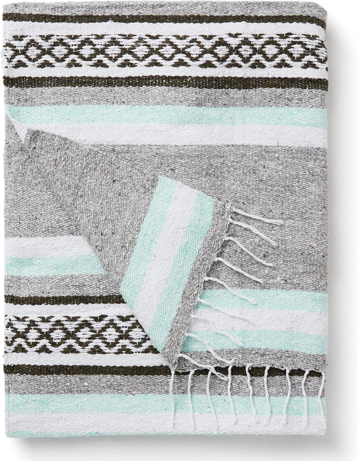 Mexican Blanket by Laguna Beach Textile Co - Beach, Yoga, Camping, or Decorative Throw Blanket - Traditional Handmade Serape (Ivory)