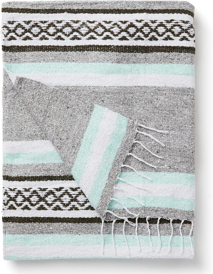 Mexican Blanket by Laguna Beach Textile Co - Beach, Yoga, Camping, or Decorative Throw Blanket - Traditional Handmade Serape (Ivory)