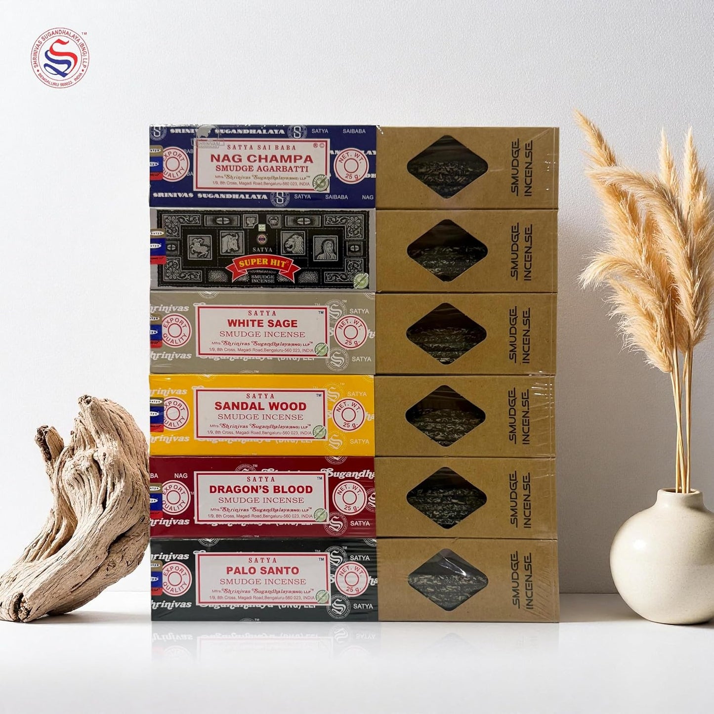 Satya Incense Gift Set Nag Champa, Super hit, Dragon's Blood, Sandalwood, Patchouli, Lavender, Positive Vibes, 15 g