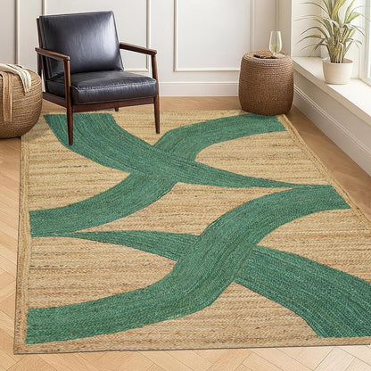 Premium Quality Jute Rug 4x6 Feet Area Rug Natural Fiber Jute Rugs Thick 0.27" Black Abstract Pattern Geometric Rugs for Kids Room, Living Room, Yoga Mat, Indoor Outdoor Carpet - Colors B