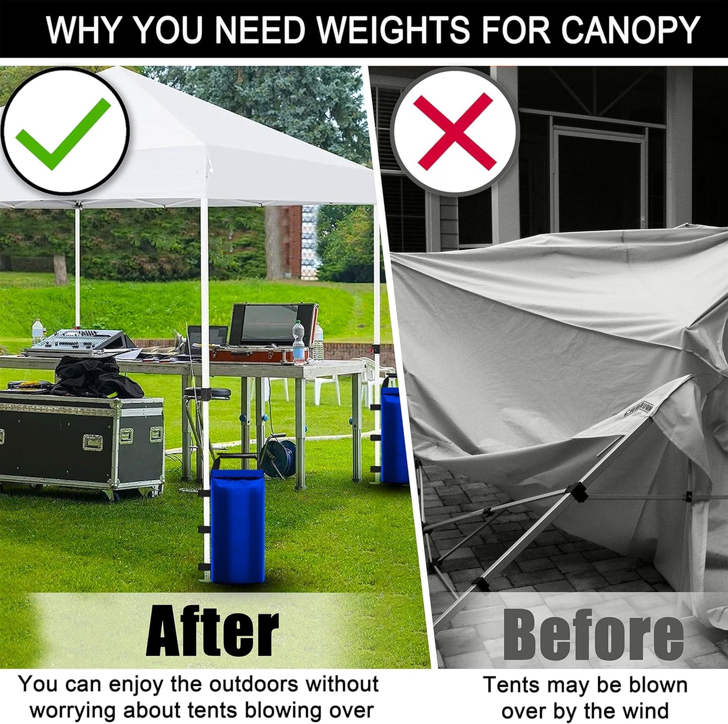 112 LBS Sand Bags for Canopy Weights – 4 Pack Heavy Duty Sandbags with Handle, Leak-Proof Oxford Cloth, Wind Resistant Weights for Beach Umbrella, Awning, Camping, Outdoor Events-Black