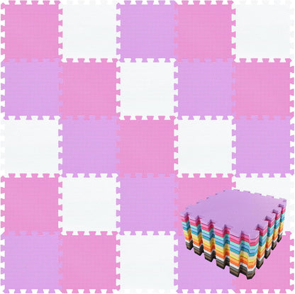 qqpp EVA Rubber 18 Tiles Interlocking Puzzle Foam Floor Mats - Baby Play Mat for Playing | Exercise Mat for Home Workout. White, Pink, Gray. QC-ACLb18N