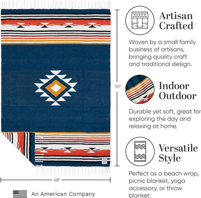 Mexican Blanket by Laguna Beach Textile Co - Beach, Yoga, Camping, or Decorative Throw Blanket - Traditional Handmade Serape (Ivory)