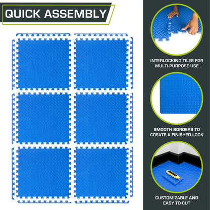 ProsourceFit Exercise Puzzle Mat ½-inch, EVA Interlocking Foam Floor Tiles for Home Gym, Workout Equipment, Kids Play Areas, Black, 24 SQ FT - 6 Tiles