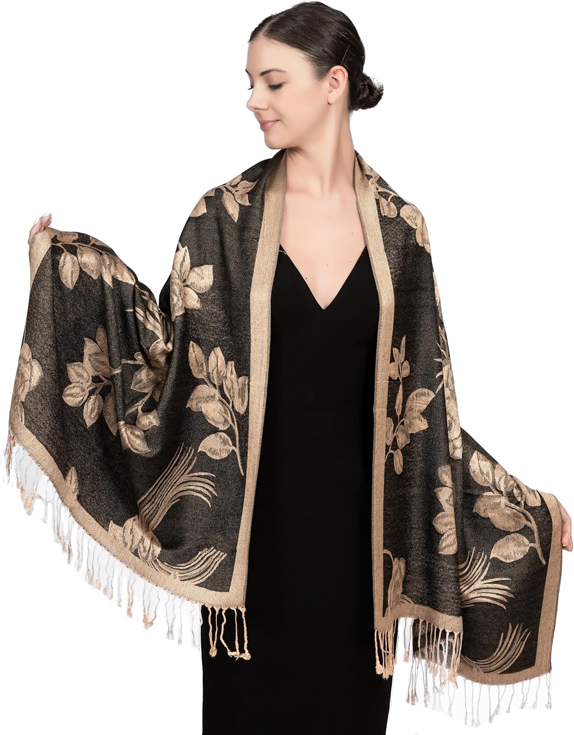 Achillea Reversible Paisley Pashmina Rave Scarf – Exotic Indian Shawls and Wraps for Evening Dresses, Festivals, All Seasons - Colors B
