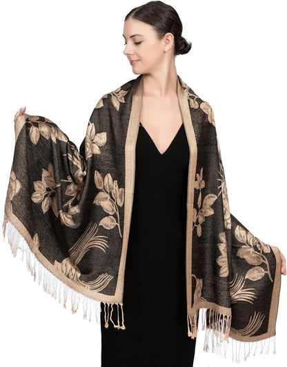 Achillea Reversible Paisley Pashmina Rave Scarf – Exotic Indian Shawls and Wraps for Evening Dresses, Festivals, All Seasons - Colors B