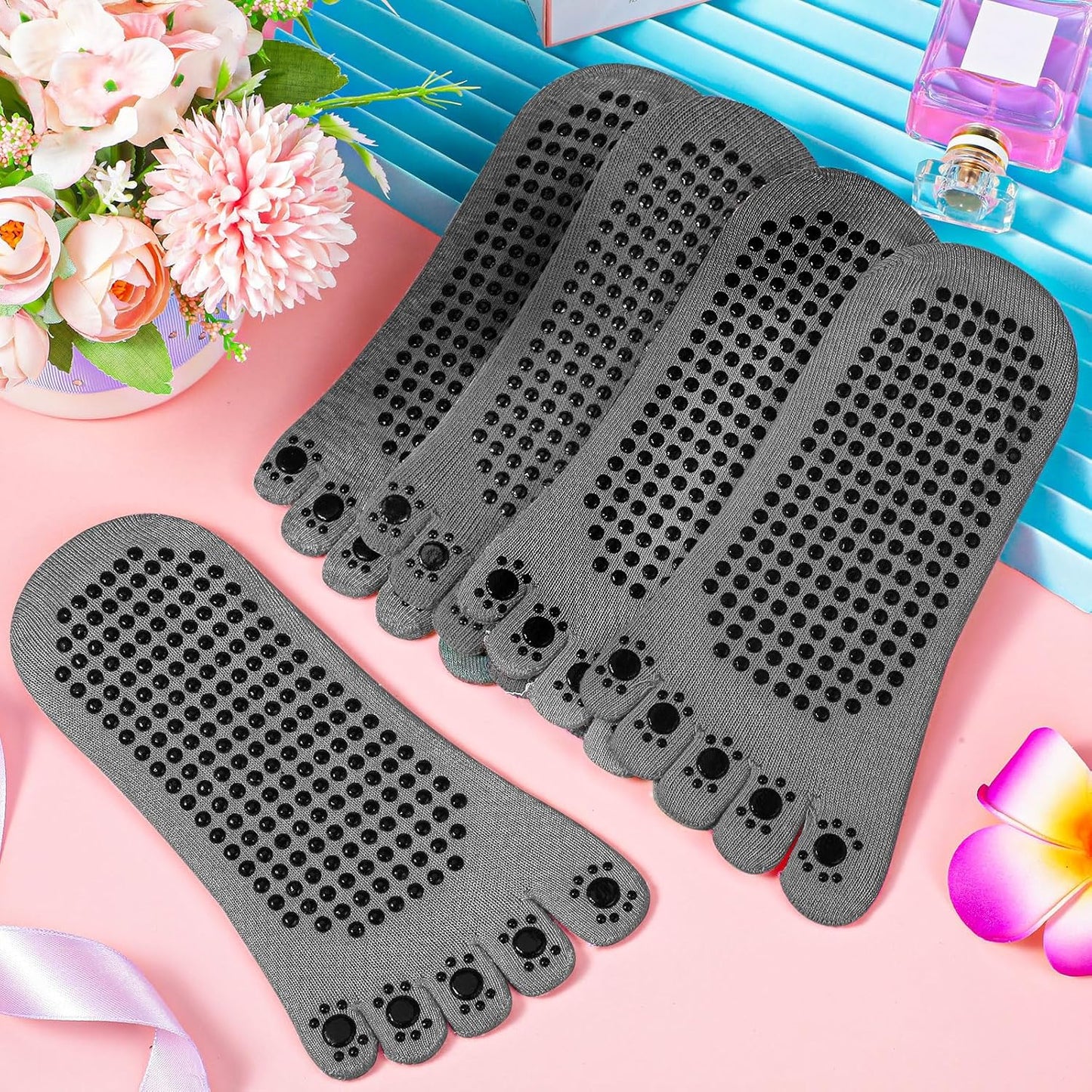 SATINIOR 7 Pairs Yoga Toe Socks with Grip Women Non Slip Sticky Full Toe Socks for Pilates, Ballet, Dance, Barefoot (Multi Colors)