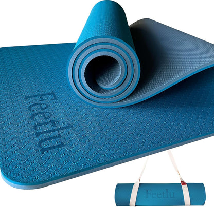 Extra Thick Exercise Yoga Mat with Strap - 2/5 Inch (10MM), Non-Slip Workout Mat for Yoga, Pilates, and Floor Exercises