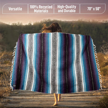 Hydration Nation Authentic Large Handwoven Mexican Blanket - Soft Yoga - Durable Serape - Lightweight Falsa, Beach, Camping, Picnic, Outdoor 70"x50" - Mandarin