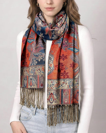 Achillea Reversible Paisley Pashmina Rave Scarf – Exotic Indian Shawls and Wraps for Evening Dresses, Festivals, All Seasons - Colors A