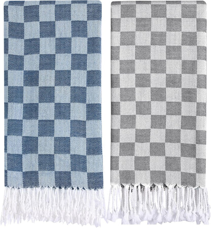 2 Packs Checkered Plaid Yoga Blanket Turkish Towel Extra Large Meditation Supplies Mat Cover Beach Blanket Women Birthday Gift for Mom Wife Sister Girlfriend Mother Adult Friend Husband Son Daughter