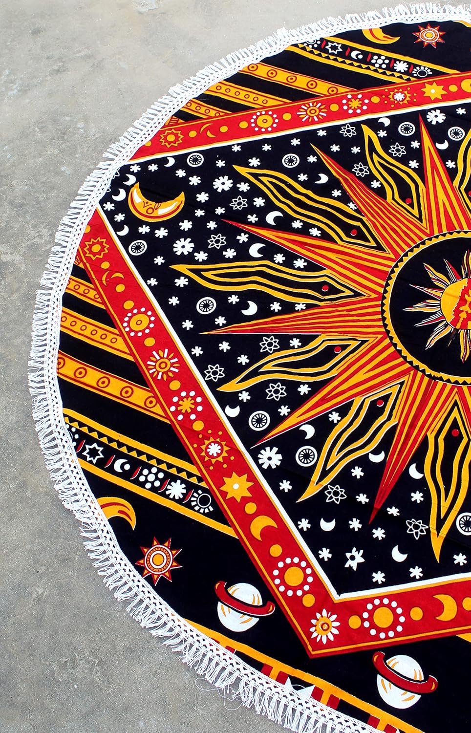 Mandala Round Beach Tapestry Boho Hippie Blanket Bohemian Large Table Cloth Home Decor Yoga Mat Meditation Picnic Rug Throw Hippy Gypsy Tablecloth Roundie (42 Inches, Orange And Blue)