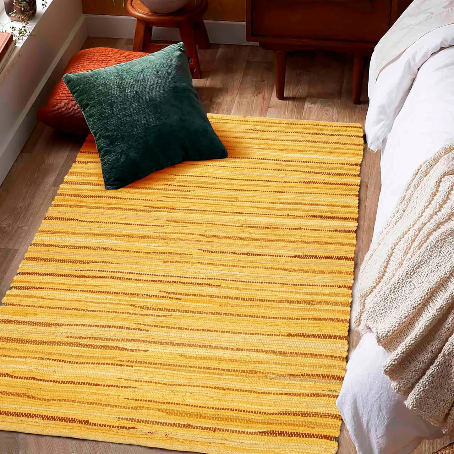 Ramanta Home 100% Cotton Chindi Hosiery Rug 24x36 Inch - Dark Multi, Farmhouse Reversible Soft Bohemeian Rugs Ideal for Entryways, Kitchen, Bedroom | Durable Lightweight Handmade Accent Doormat