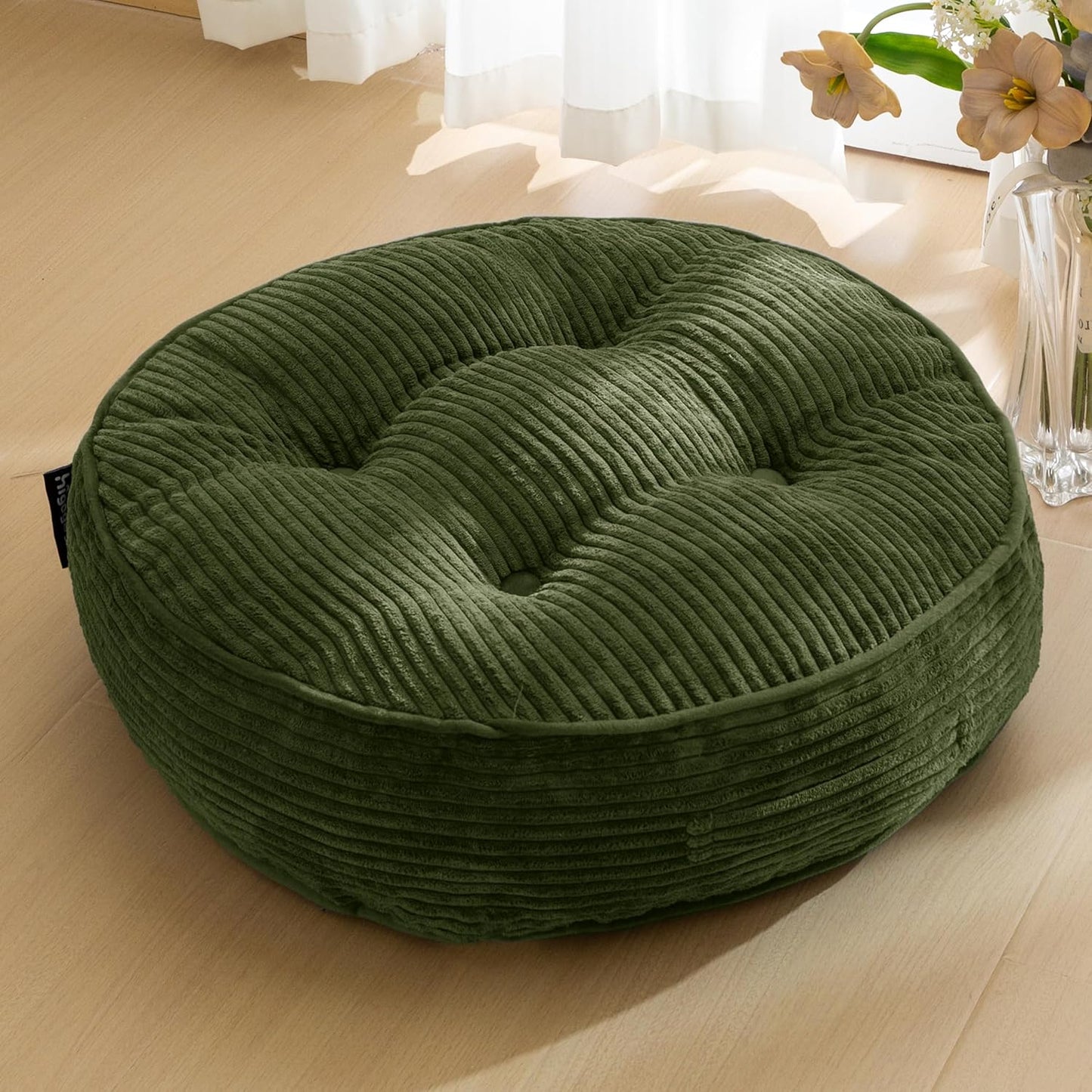 HIGOGOGO Floor Pillow Cushion for Adults, Meditation Cushion Pillow, Large Square Floor Sitting, Tufted Corduroy Cover, for Tatami Living Room or Yoga, 22x22 Inch, Dark Grey