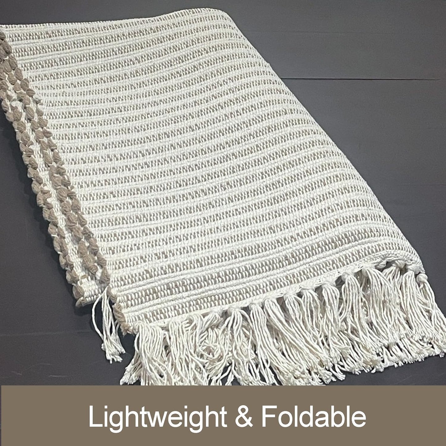 Chardin home Beige & Ivory Providence Runner 2.5x8 feet |Hand Woven Farmhouse Rug with Hand Knotted Fringes|Great in Kitchens entryways Hallways Bathrooms Meditation Yoga Mat|Reversible Cotton Rug