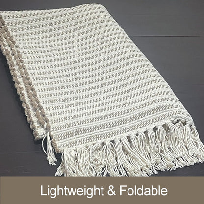 Chardin home Beige & Ivory Providence Runner 2.5x8 feet |Hand Woven Farmhouse Rug with Hand Knotted Fringes|Great in Kitchens entryways Hallways Bathrooms Meditation Yoga Mat|Reversible Cotton Rug