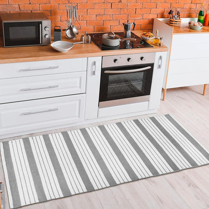 Chardin home Farmhouse Rug 24''x36'' Black-White | Recycled Cotton Hand Woven Rug, Long Boho Rug | Perfect for Hallways, Kitchens, Bathroom, bedrooms, Meditation Yoga Mat | Machine Wash