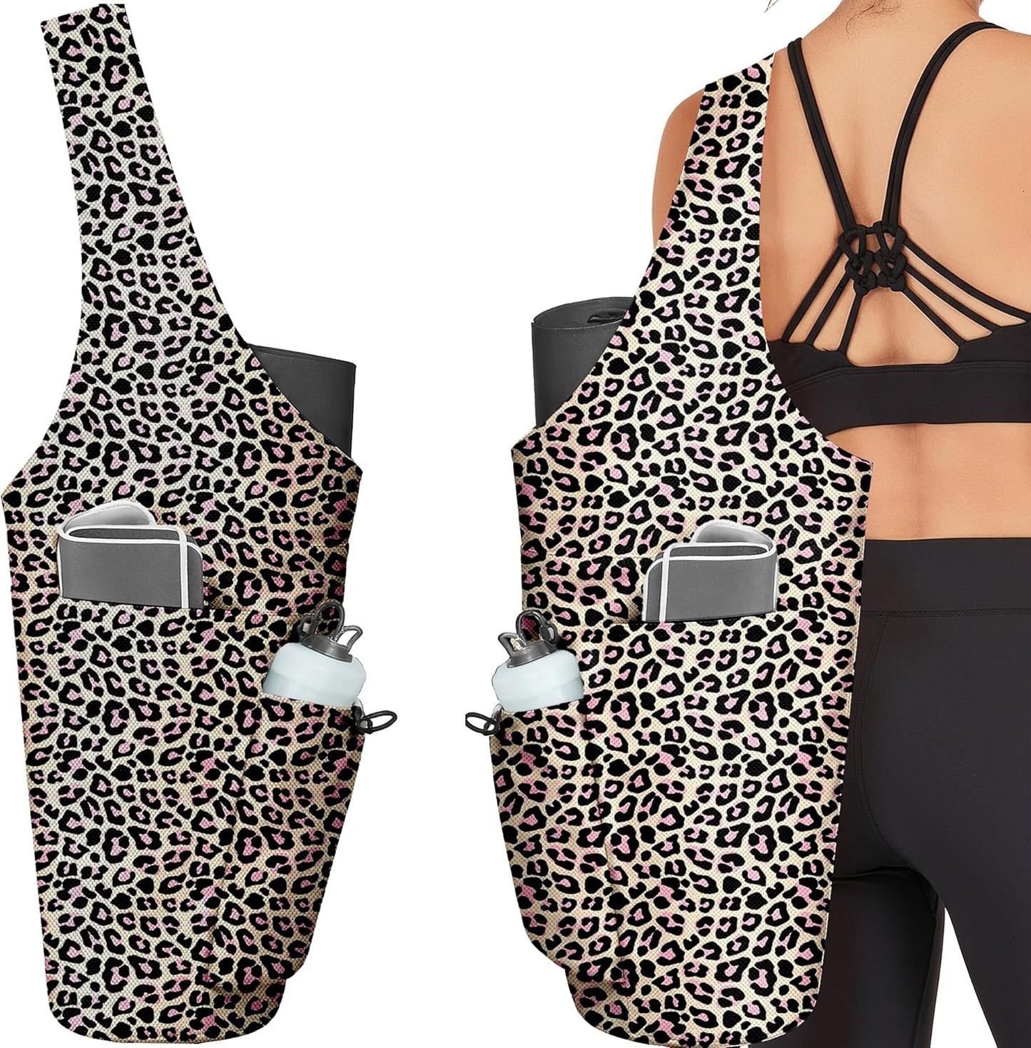 Yoga Bag for Women, Large Yoga Mat Bag Tote Carrier with Wet Dry Pocket, Water Bottle Holder & Adjustable Strap, Fits 1/2" Thick Yoga Mat for Gym, Pilates, Travel, Work