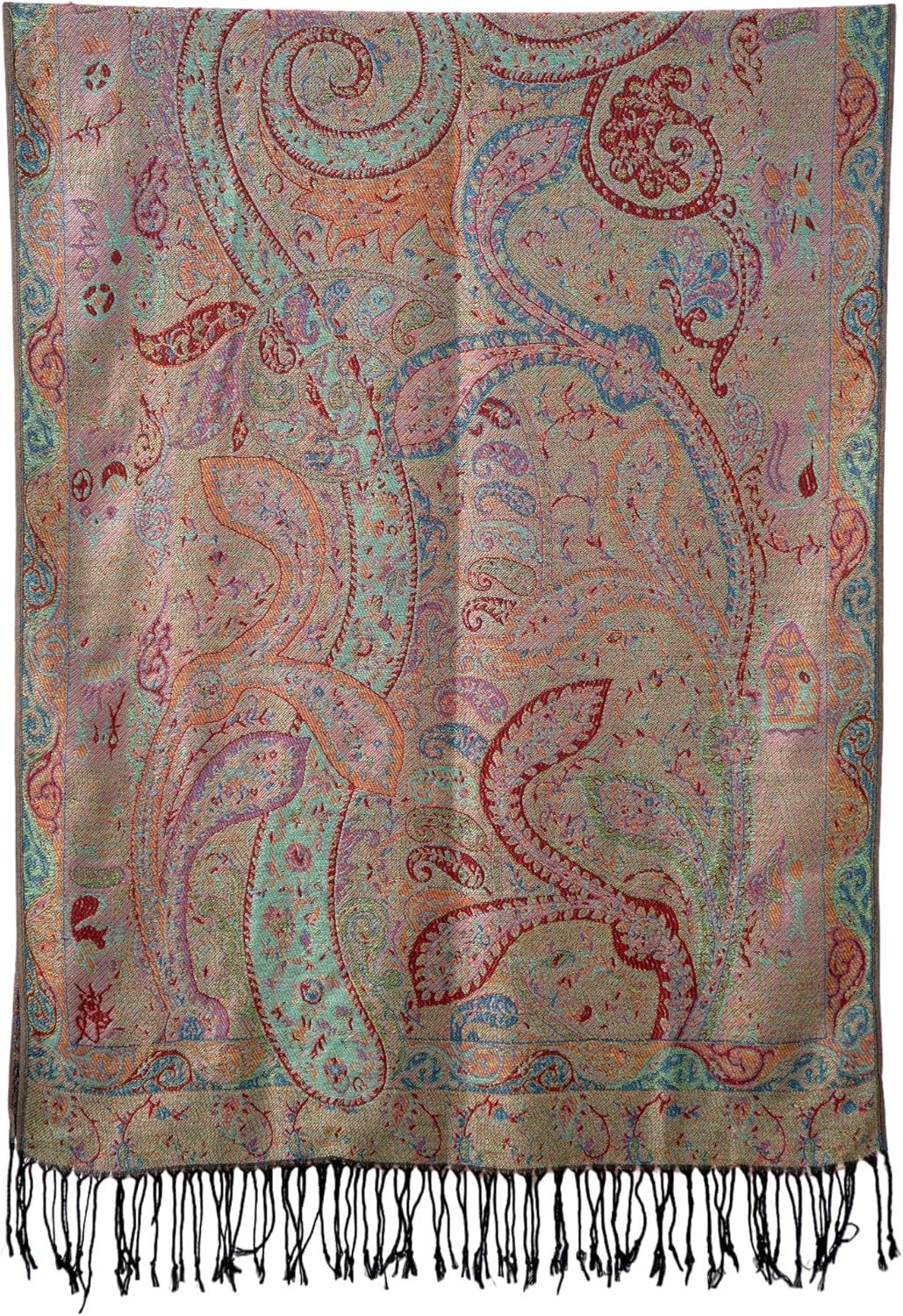 Achillea Reversible Paisley Pashmina Rave Scarf – Exotic Indian Shawls and Wraps for Evening Dresses, Festivals, All Seasons - Colors A