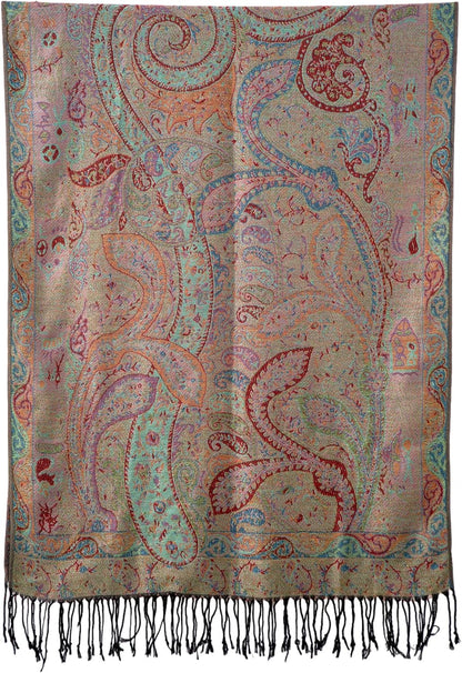 Achillea Reversible Paisley Pashmina Rave Scarf – Exotic Indian Shawls and Wraps for Evening Dresses, Festivals, All Seasons - Colors A