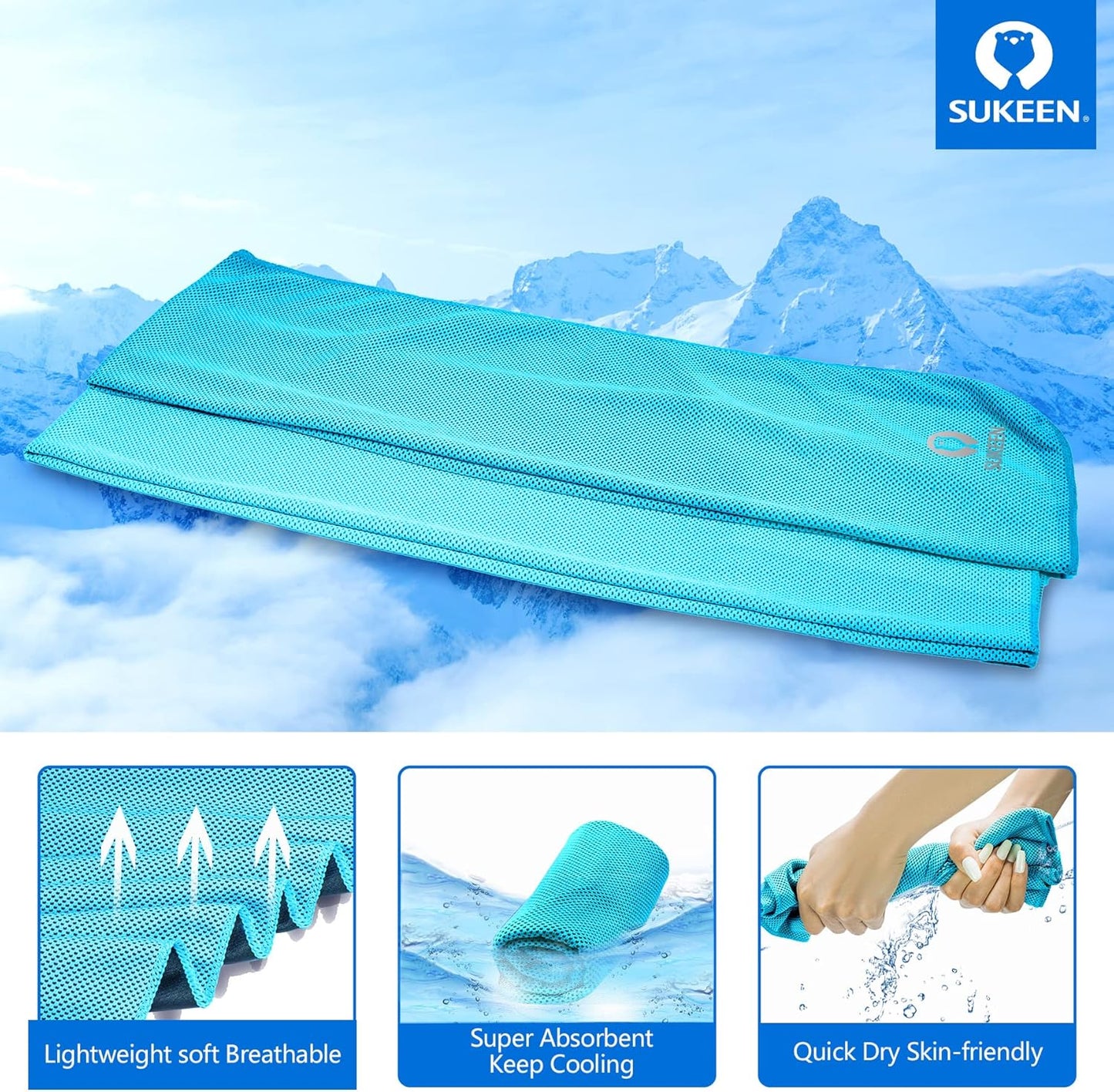 Sukeen [4 Pack Cooling Towel (40"x12"), Soft Breathable Chilly Microfiber Towel for Yoga,Sport,Running,Gym,Workout,Camping,Fitness,Workout & More Activities