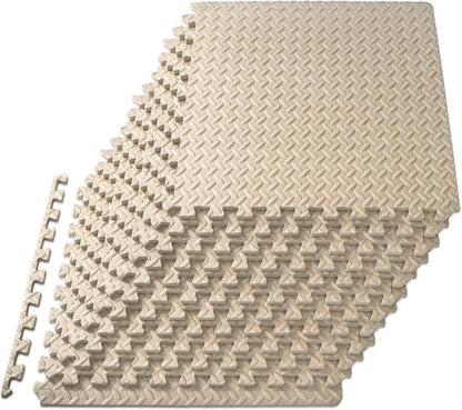 ProsourceFit Exercise Puzzle Mat ½-inch, EVA Interlocking Foam Floor Tiles for Home Gym, Workout Equipment, Kids Play Areas, Black, 48 SQ FT - 12 Tiles