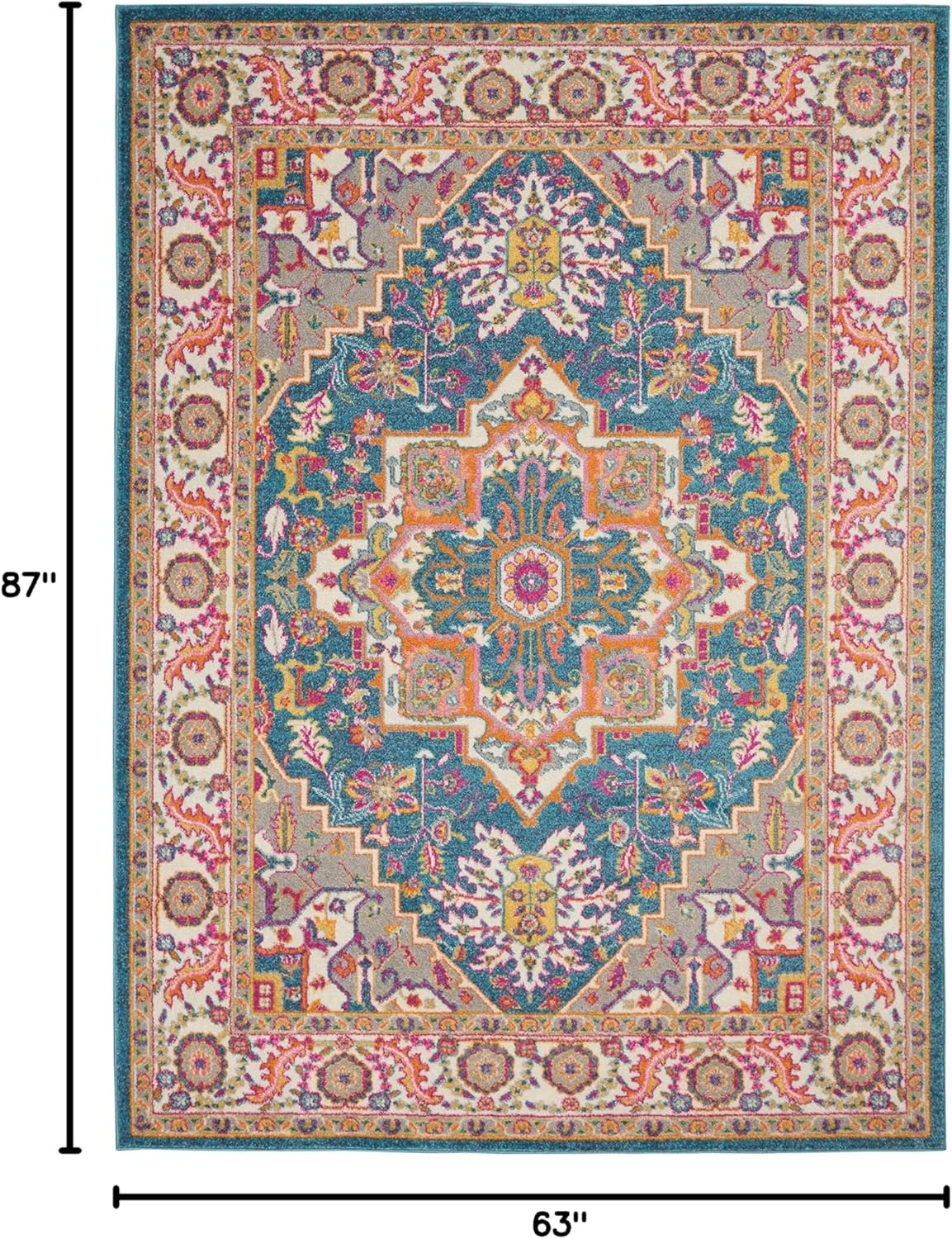 Nourison Home Passion Teal Multicolor 9' x 12' Area Rug - Easy Clean, Non Shedding, Bed Room, Living Room, Dining Room, Kitchen (9' x 12')