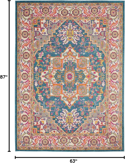 Nourison Home Passion Teal Multicolor 9' x 12' Area Rug - Easy Clean, Non Shedding, Bed Room, Living Room, Dining Room, Kitchen (9' x 12')