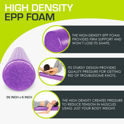 High Density Foam Rollers 12 - inches long, Firm Full Body Athletic Massage Tool for Back Stretching, Yoga, Pilates, Post Workout Muscle Recuperation, Black