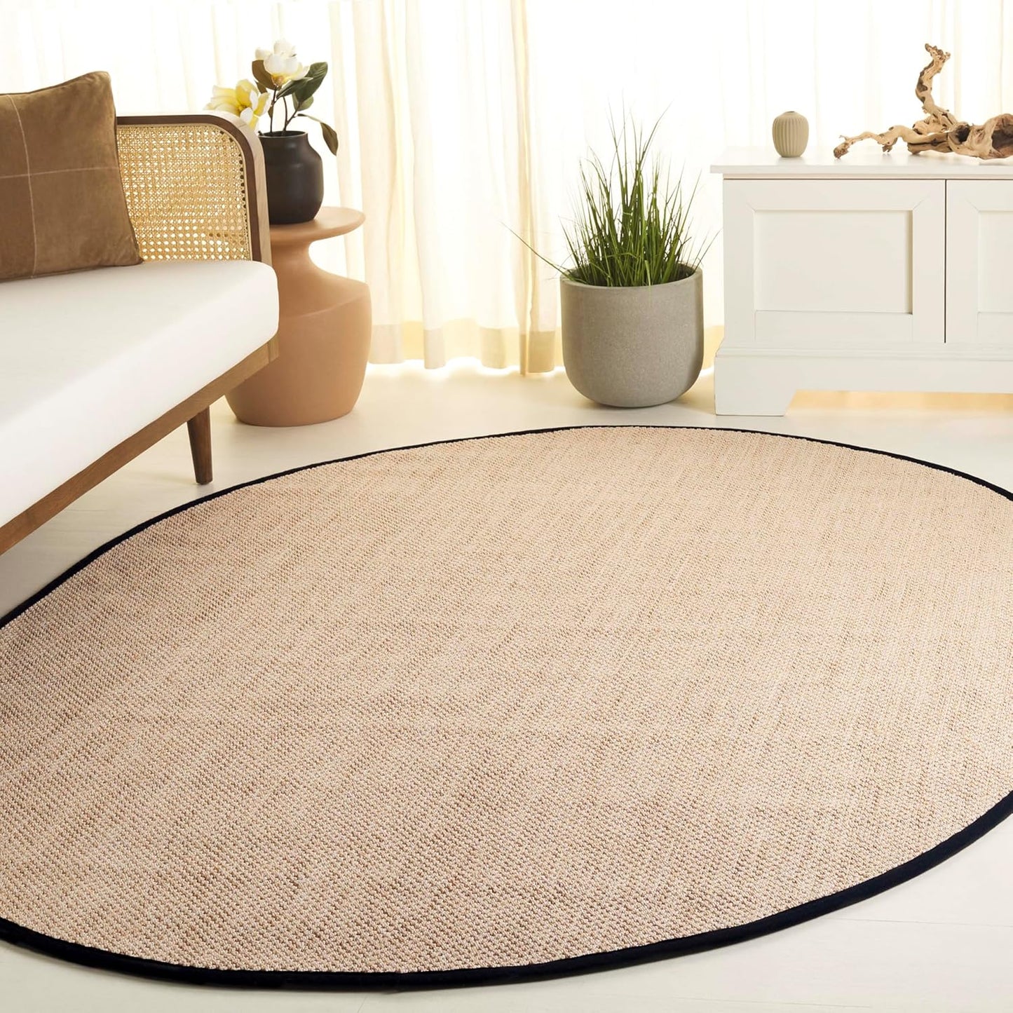 SAFAVIEH Area Rug 11x15 - Natural Fiber Collection - Large - Maize & Linen Color, Sisal, Woven Design with Border (NF141B) - Colors B