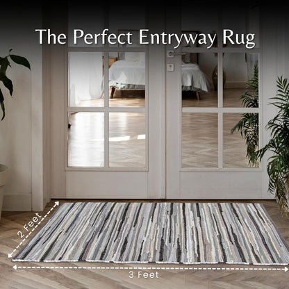 Ramanta Home 100% Cotton Chindi Hosiery Rug 24x36 Inch - Dark Multi, Farmhouse Reversible Soft Bohemeian Rugs Ideal for Entryways, Kitchen, Bedroom | Durable Lightweight Handmade Accent Doormat