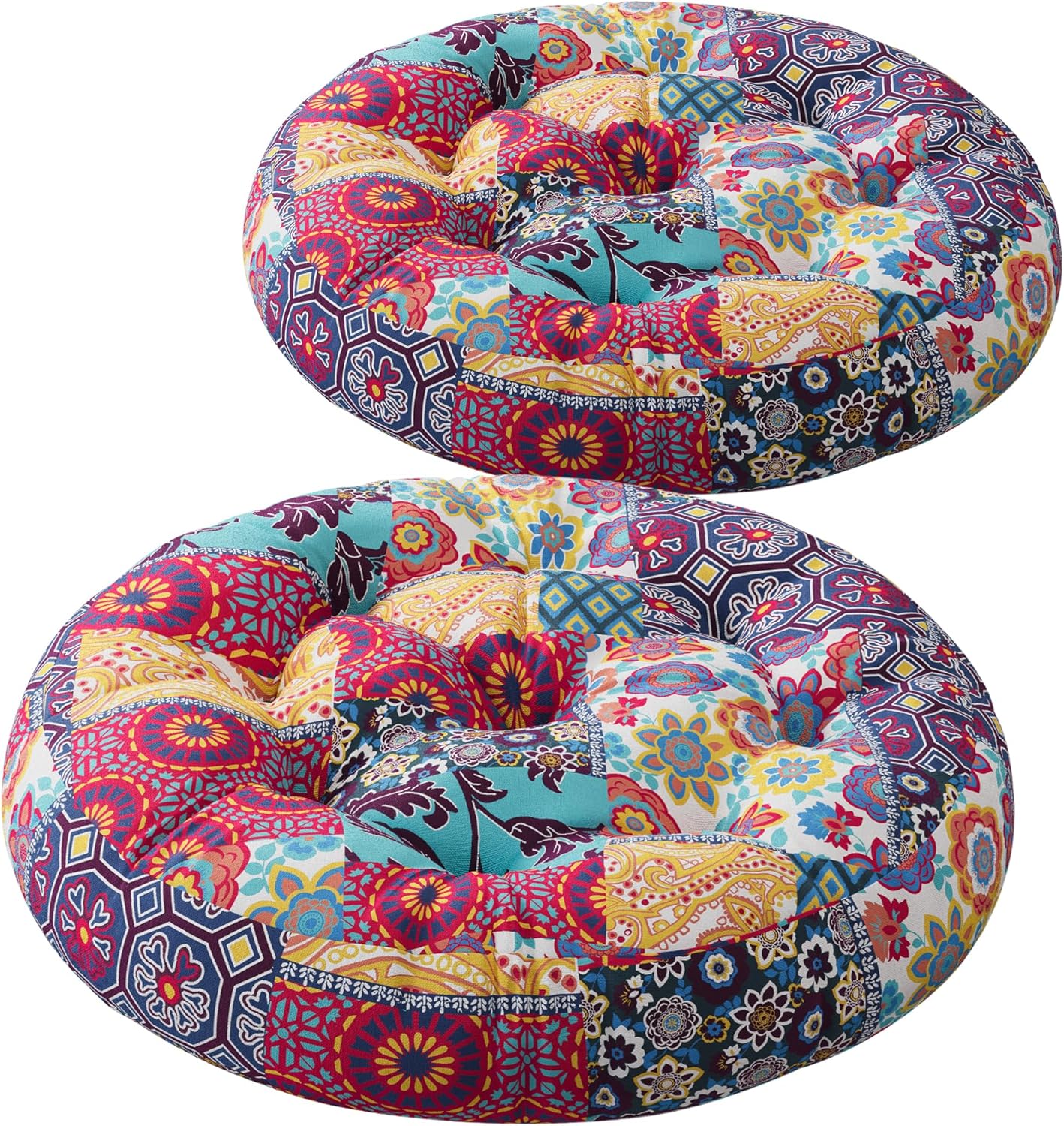 Codi Boho Floor Pillow, Large Meditation Cushion for Adults, Square Pillows Seating for Yoga Living Room Tatami Sitting Home Decor, Memory Foam Added, 22x22 Inch, Multi Patchwork