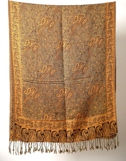 Achillea Reversible Paisley Pashmina Rave Scarf – Exotic Indian Shawls and Wraps for Evening Dresses, Festivals, All Seasons - Colors A