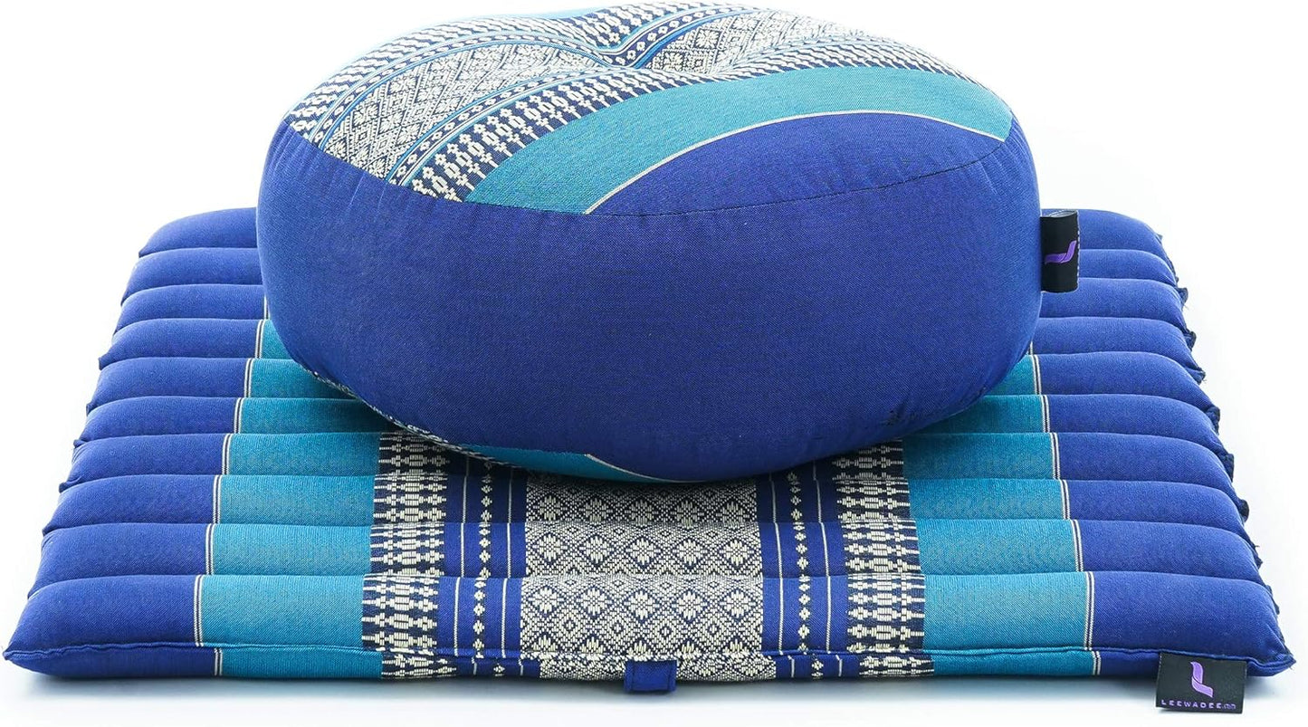 Leewadee Meditation Cushion Set – 1 Small Zafu Yoga Pillow and 1 Small Roll-Up Zabuton Mat Filled with Kapok