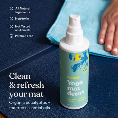 ASUTRA Yoga Mat Cleaner Spray (Peaceful Lavender), 4 fl oz - No Slippery Residue, Organic Essential Oils, Deep-Cleansing for Fitness Gear & Gym Equipment, Microfiber Towel Included