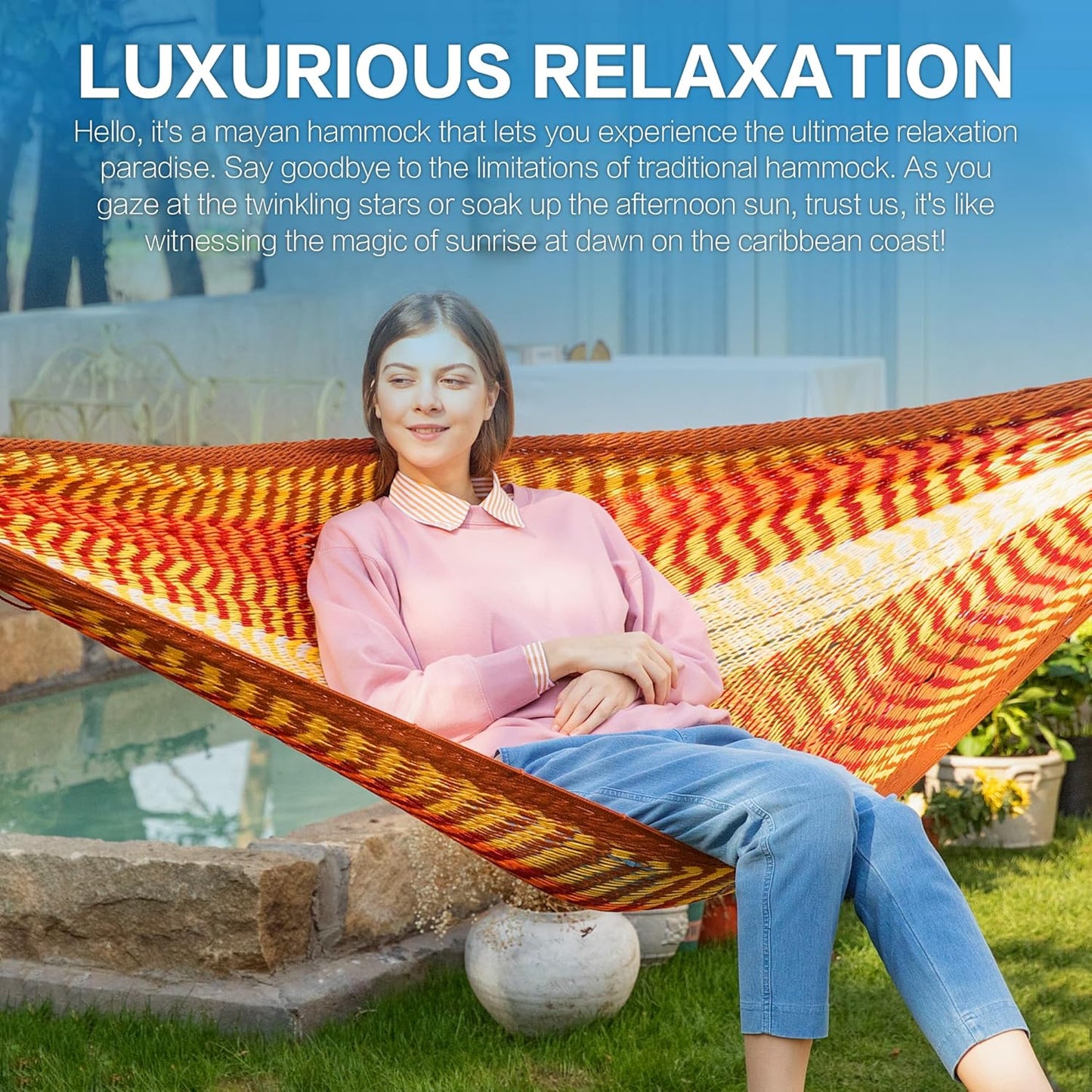 PNAEUT Handwoven Mayan Hammocks, Double Rope Hammock for Outdoor Outside & Indoor, Thick Soft 600 lbs Capacity Heavy-Duty, Includes Tree Straps, Carabiners & Carrying Bag (Nature, X-Large)