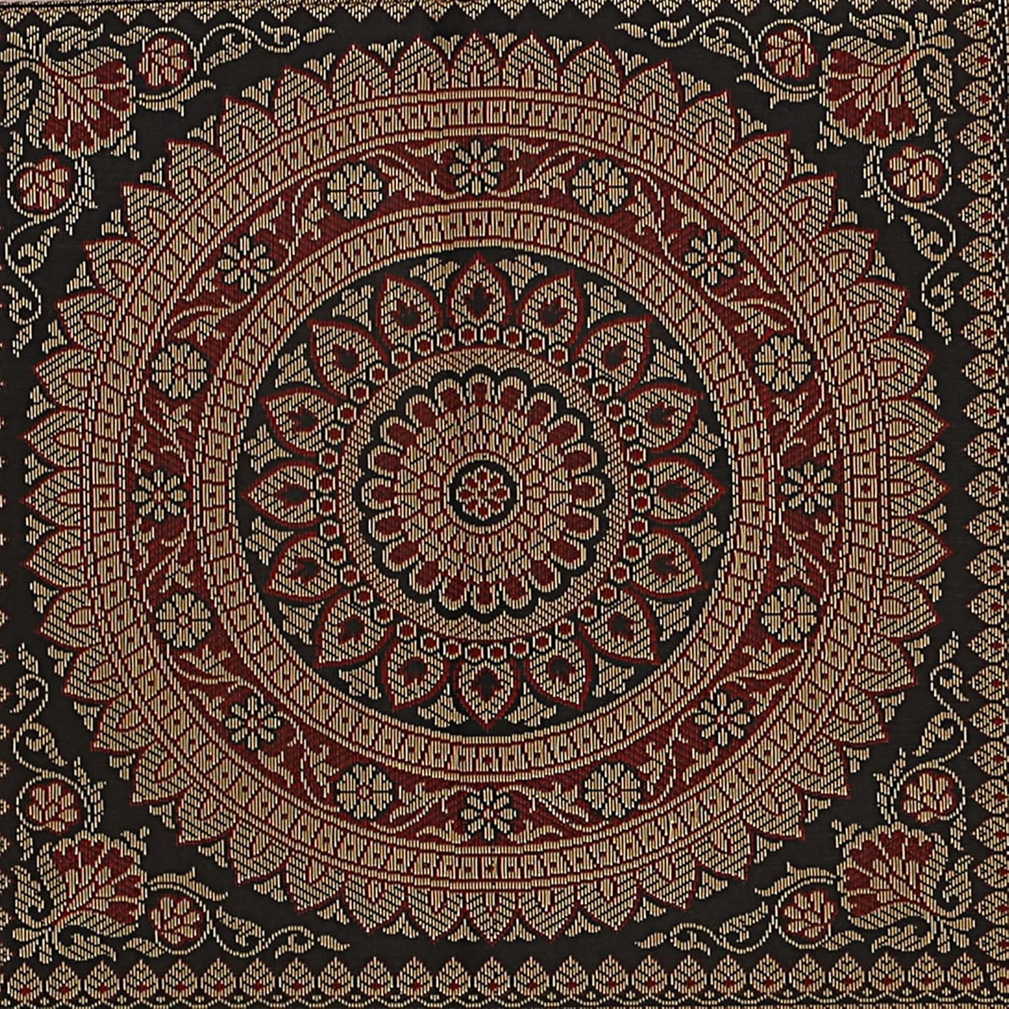 Ethnic Jacquard Brocade Silk Bolster Yoga Rectangular Pillowcase Cover Cylindrical Hotdog Black Tubular Living Room Decorative Mandala Indian Throw Pillowcase 76x38 cm - Set of 2 Pcs