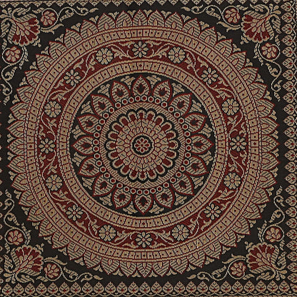 Ethnic Jacquard Brocade Silk Bolster Yoga Rectangular Pillowcase Cover Cylindrical Hotdog Black Tubular Living Room Decorative Mandala Indian Throw Pillowcase 76x38 cm - Set of 2 Pcs