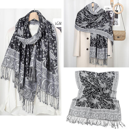 Ciormis Two Tone Silky Paisley Pashmina Shawl Scarf,Soft Women's Rave Jacquard Pashminas Wrap Scarves
