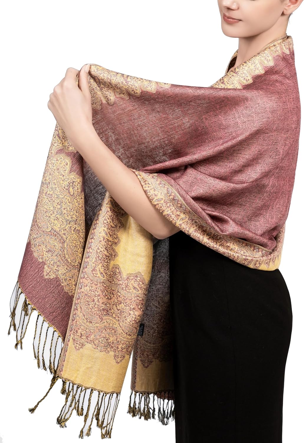 Achillea Reversible Paisley Pashmina Rave Scarf – Exotic Indian Shawls and Wraps for Evening Dresses, Festivals, All Seasons - Colors A