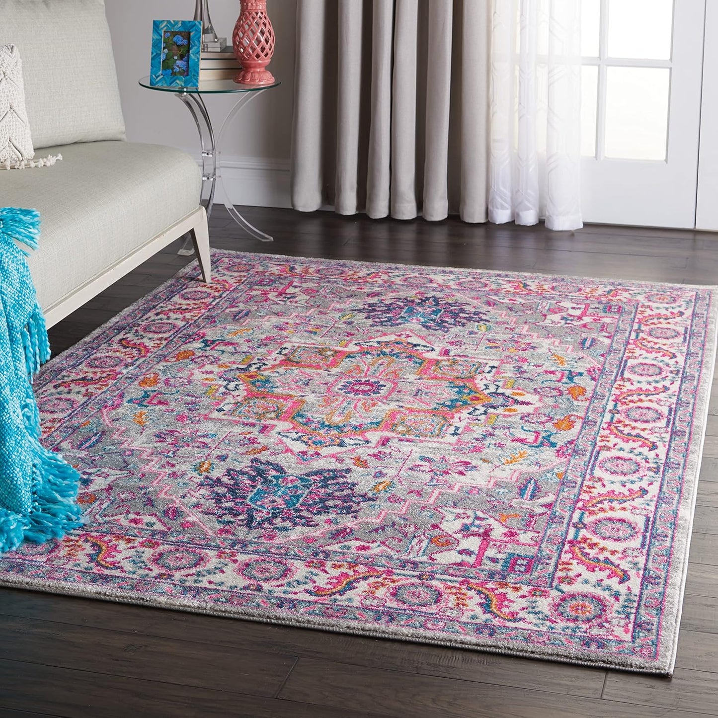 Nourison Home Passion Teal Multicolor 9' x 12' Area Rug - Easy Clean, Non Shedding, Bed Room, Living Room, Dining Room, Kitchen (9' x 12')