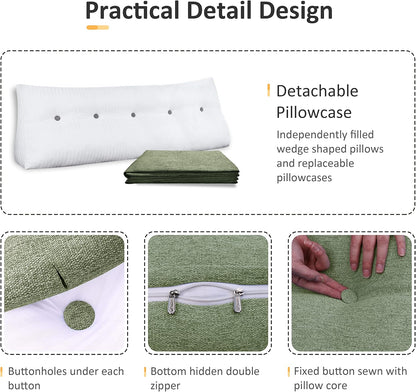 Cotton Linen Daybed Pillow Large Filled Triangular Soft Headboard Wedge Cushion Bed Backrest Positioning Support Reading Pillow for Adult Shoulder Lumbar Leg Bolster（Yellow, Small）