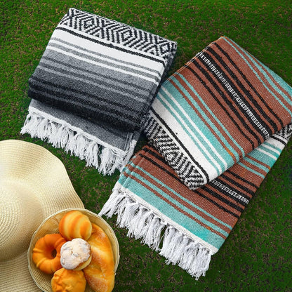 Preboun 4 Pcs Large Mexican Yoga Blanket Pack 45 x 70 Inch Thick Woven Camping Picnic Beach Car Travel Throw Blanket Outdoor Patio Mat Towel