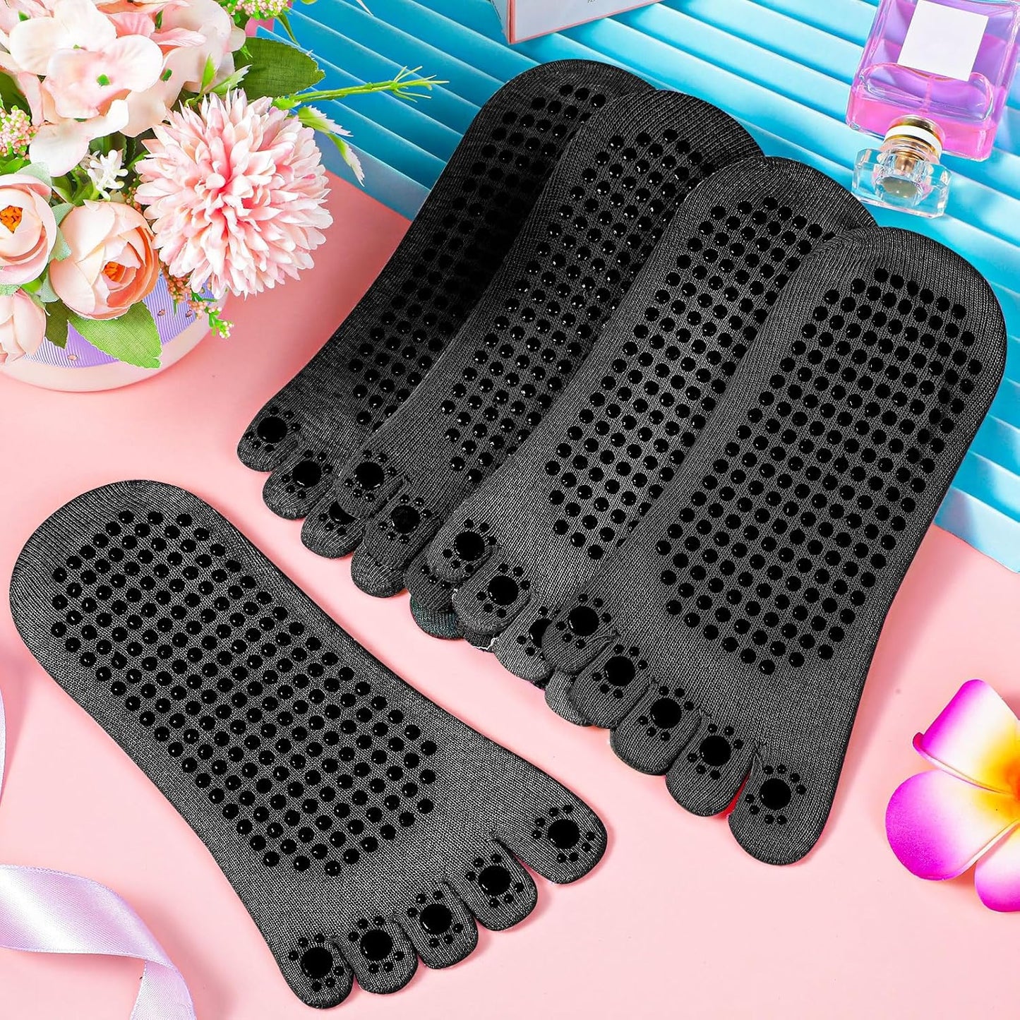 SATINIOR 7 Pairs Yoga Toe Socks with Grip Women Non Slip Sticky Full Toe Socks for Pilates, Ballet, Dance, Barefoot (Multi Colors)