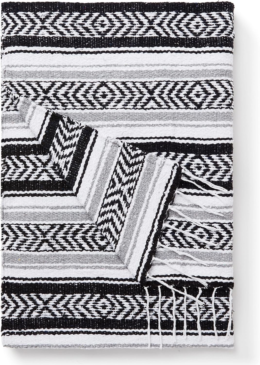 Mexican Blanket by Laguna Beach Textile Co - Beach, Yoga, Camping, or Decorative Throw Blanket - Traditional Handmade Serape (Ivory)