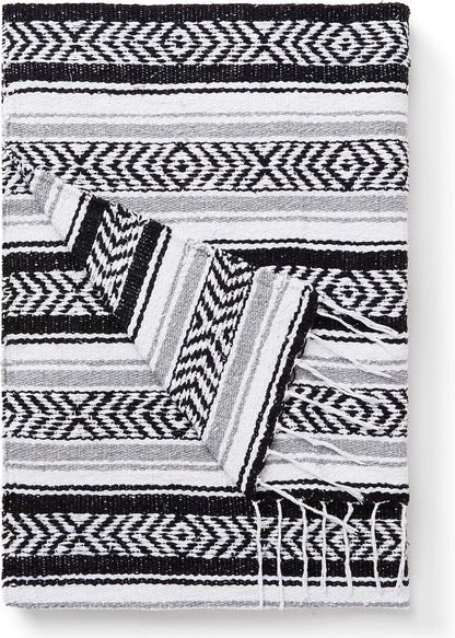 Mexican Blanket by Laguna Beach Textile Co - Beach, Yoga, Camping, or Decorative Throw Blanket - Traditional Handmade Serape (Ivory)