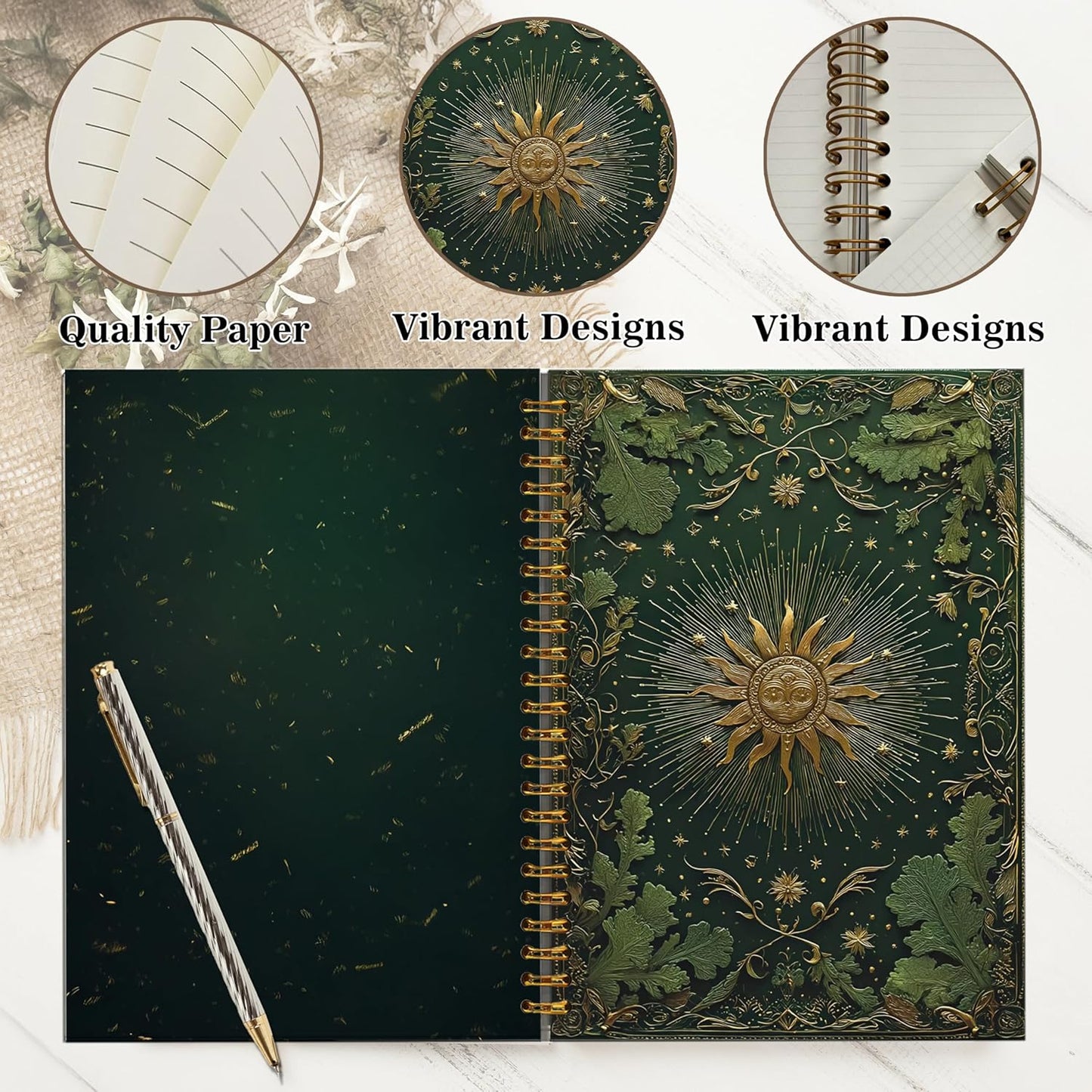 Journaling Notebooks for Women, Lotus Notebook -Meditation Yoga Spiritual Inspirational Planner Notebook Journal Gifts, A5 Spiral Journal Notebook Office Supplies Gifts for Women Birthday Christmas (Golden)
