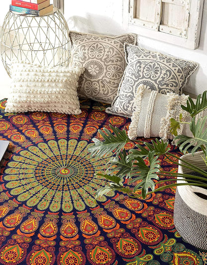 raajsee Purple Round Beach Tapestry Hippie/Boho Beach Blanket Mandala/Indian Cotton Throw - Round Tablecloth/Home Decor/Indie Rug Yoga Mat Meditation Picnic Rugs 127 CM / 50 INCHE Circle